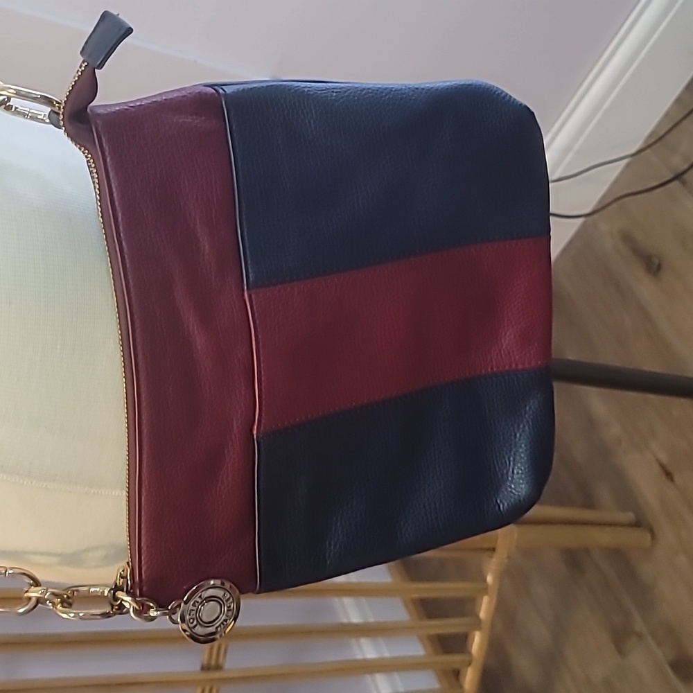Tommy Hilfiger leather crossbody purse navy blue and maroon gold metal accents